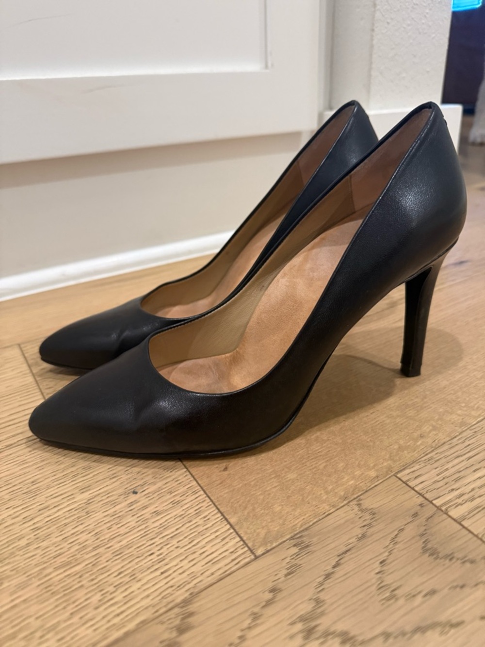 Classic Black Leather Pointed-Toe High Heels